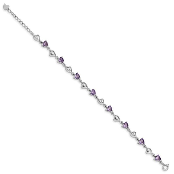 Sterling Silver 5MM Heart Shape Crystal 7.5-inch Bracelet For Cheap