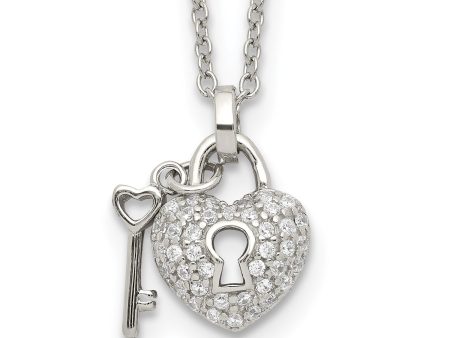 Sterling Silver Cubic Zirconia 16.5-inch Heart Lock and Key Necklace Online now