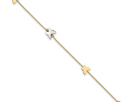 14KT White and Yellow Gold 9-inch Butterfly Anklet Online now