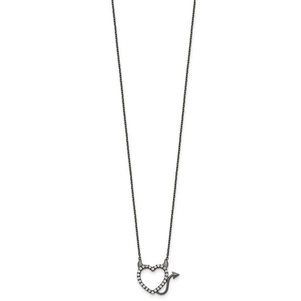 Black Ruthenium Plated Sterling Silver Cubic Zirconia 16-inch Heart Devil Necklace For Discount