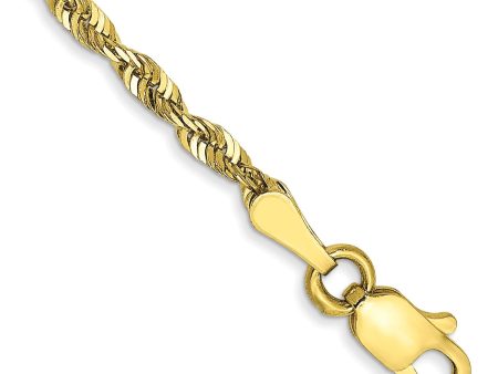 10KT Yellow Gold 7-inch 2.25MM Lobster Clasp Diamond-cut Rope Extra-Light Bracelet For Sale