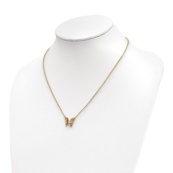 14KT Yellow Gold 18-inch Butterfly Necklace For Cheap