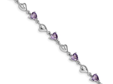 Sterling Silver 5MM Heart Shape Crystal 7.5-inch Bracelet For Cheap