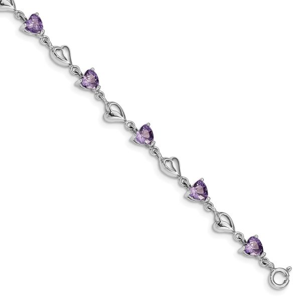 Sterling Silver 5MM Heart Shape Crystal 7.5-inch Bracelet For Cheap