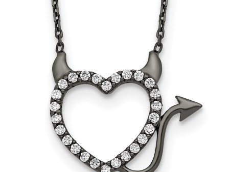 Black Ruthenium Plated Sterling Silver Cubic Zirconia 16-inch Heart Devil Necklace For Discount