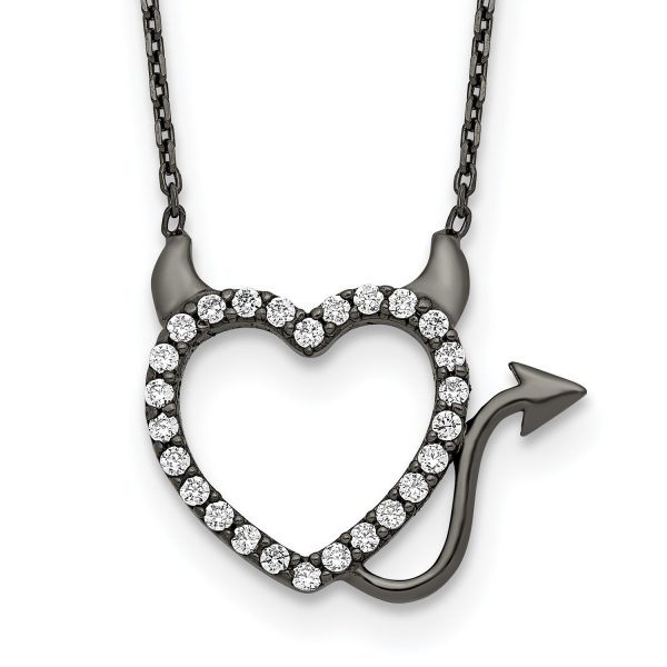 Black Ruthenium Plated Sterling Silver Cubic Zirconia 16-inch Heart Devil Necklace For Discount