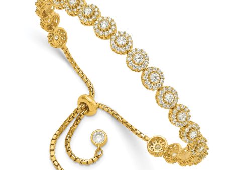 Yellow Gold Plated Sterling Silver Round Cubic Zirconia 10-inch Bolo Bracelet Fashion