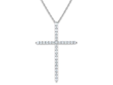 EcoLove 14KT White Gold 1 2 CTW Lab Grown Diamond 18-inch Cross Pendant For Sale