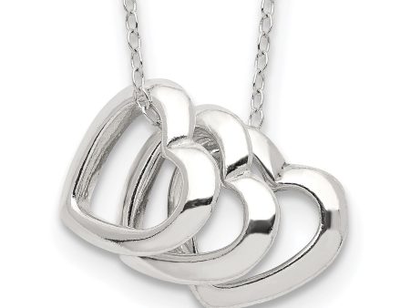 Triple Heart Sterling Silver 18-inch Lobster Necklace For Cheap