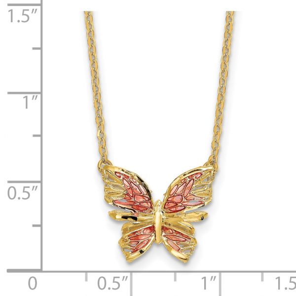 14KT Yellow Gold 18-inch Butterfly Necklace For Cheap