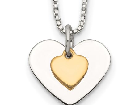 Two Tone Heart in Heart Sterling Silver 18-inch Necklace Fashion