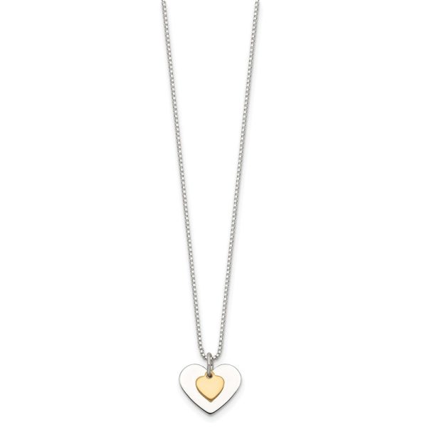 Two Tone Heart in Heart Sterling Silver 18-inch Necklace Fashion