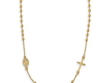 14KT Yellow Gold 16.5-inch Cross Beaded Rosary Necklace For Discount