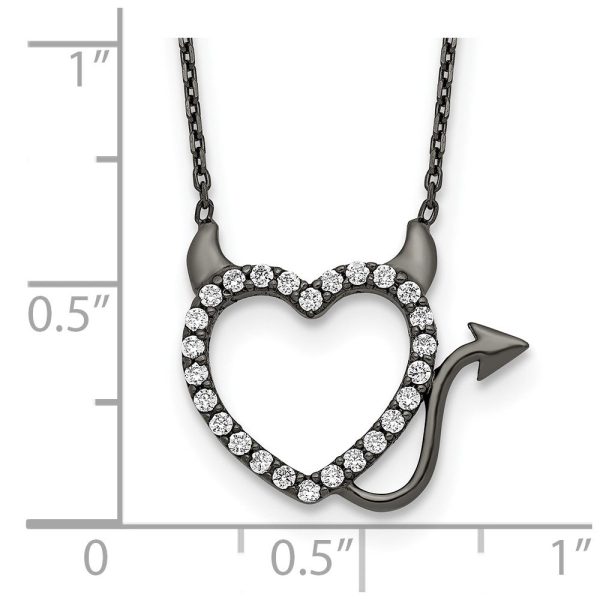 Black Ruthenium Plated Sterling Silver Cubic Zirconia 16-inch Heart Devil Necklace For Discount