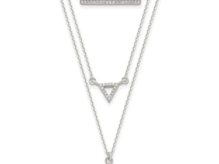 Sterling Silver Round Cubic Zirconia 16-inch Multi-Layer Necklace Online Sale