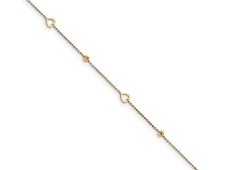 14KT Yellow Gold 10-inch Diamond-cut Heart Anklet Online