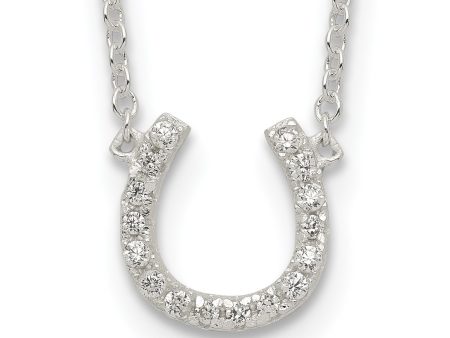 Sterling Silver Cubic Zirconia 16-inch Horseshoe Necklace For Sale