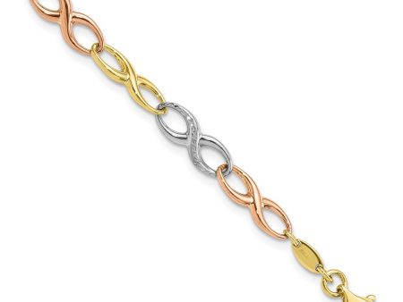 10KT Gold Tri-Color 7.5-inch Infinity Bracelet For Cheap