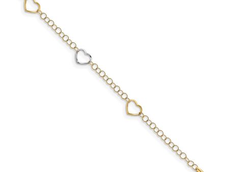 14KT White and Yellow Gold 9-inch Lobster Clasp Heart Anklet Sale