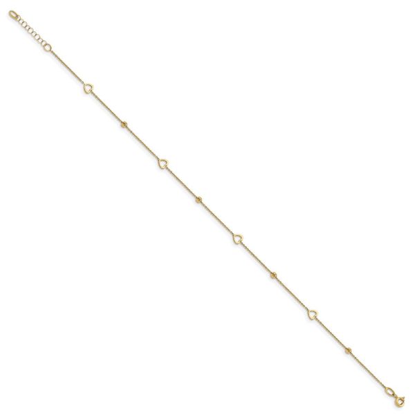 14KT Yellow Gold 10-inch Diamond-cut Heart Anklet Online