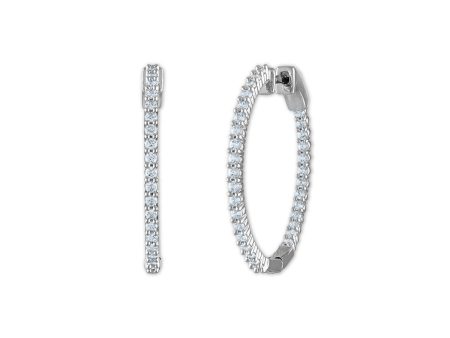 1 CTW Diamond In & Out Hoop Earrings in Sterling Silver For Cheap