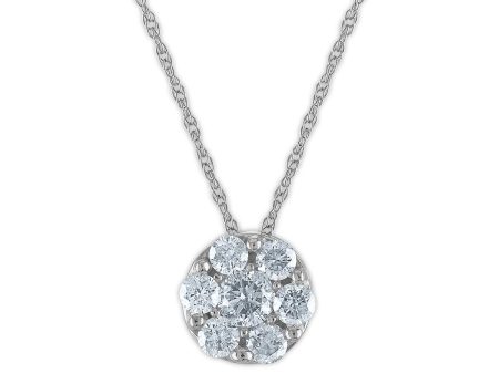 1 2 CTW Diamond Cluster 18-inch Pendant in 10KT White Gold Online Sale