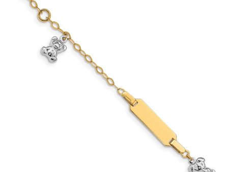 14KT Two-Tone 5.5-inch Children s Teddy Bear ID Bracelet w .5-inch Extender Sale