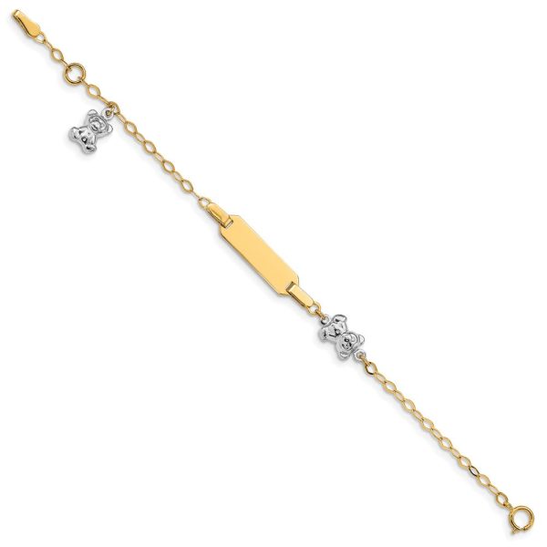 14KT Two-Tone 5.5-inch Children s Teddy Bear ID Bracelet w .5-inch Extender Sale