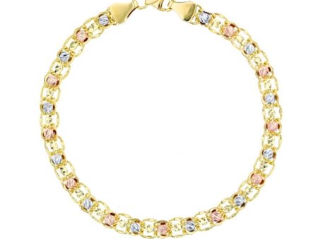 10KT Gold Tri-Color 7.75-inch 5.3MM Diamond-cut Bracelet For Cheap