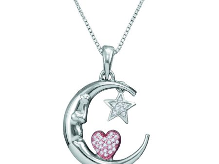 1 10 CTW Diamond I Love You To The Moon And Back 18-inch Pendant in Sterling Silver on Sale