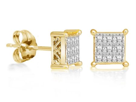 1 2 CTW Diamond Cluster Stud Earrings in 14KT Yellow Gold Online Sale