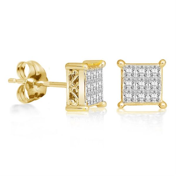 1 2 CTW Diamond Cluster Stud Earrings in 14KT Yellow Gold Online Sale