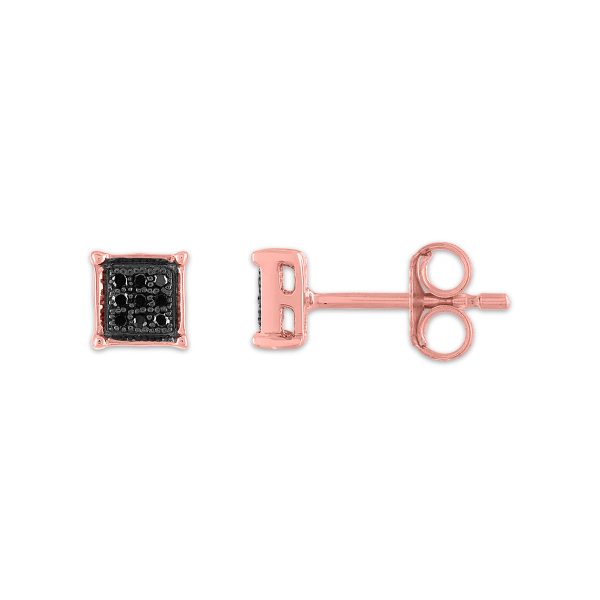 1 20 CTW Diamond Cluster Stud Treated Black Earrings in 10KT Rose Gold Online Hot Sale