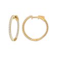 1 CTW Diamond In & Out Hoop Earrings in 14KT Yellow Gold Plated Sterling Silver For Sale