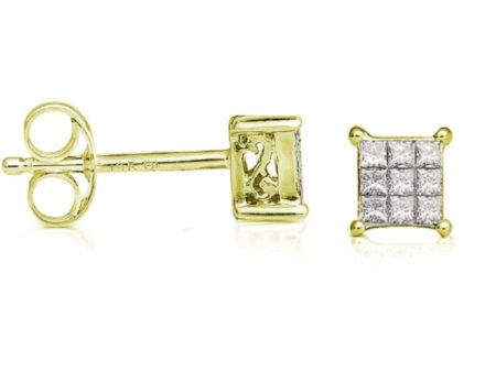 1 10 CTW Diamond Cluster Stud Earrings in 14KT Yellow Gold Cheap