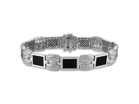 1 10 CTW Diamond and Black Onyx Link 8.5-inch Bracelet in Rhodium Plated Sterling Silver For Discount