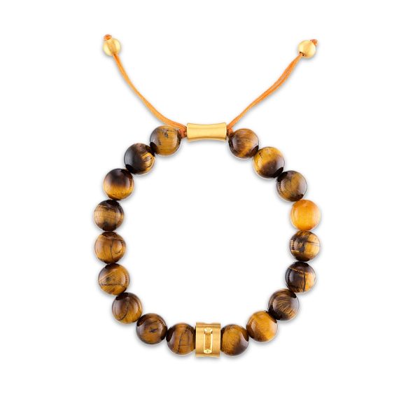 Yellow Stainless Steel 10MM Tiger Eye Bolo Bracelet For Sale