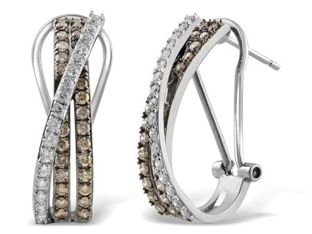 1 CTW Diamond Hoop Crisscross Earrings in 14KT White Gold Hot on Sale