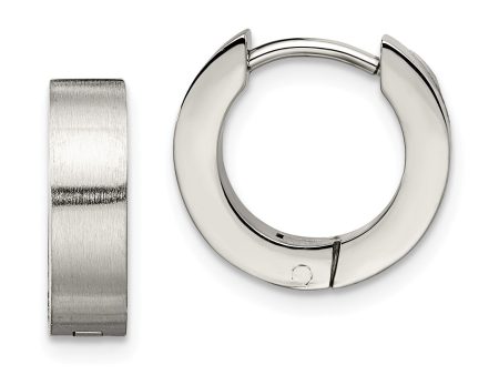 Stainless Steel Brushed & Polished Round Hinged Hoop Earrings Cheap