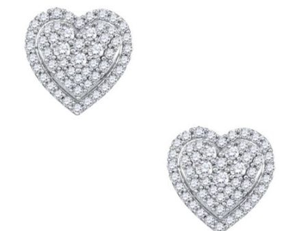 1 2 CTW Diamond Heart Stud Earrings in 10KT White Gold Online