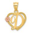 14k Two-Tone Initial D in Heart Charm Online Sale