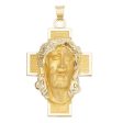 14KT Yellow Gold 48X28MM Jesus Christ Cross Medal Pendant. Chain Not Included For Sale