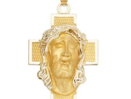 14KT Yellow Gold 48X28MM Jesus Christ Cross Medal Pendant. Chain Not Included For Sale