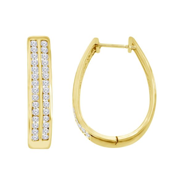 1 CTW Diamond Hoop Earrings in 10KT Yellow Gold Plated Sterling Silver For Sale