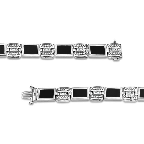 1 10 CTW Diamond and Black Onyx Link 8.5-inch Bracelet in Rhodium Plated Sterling Silver For Discount