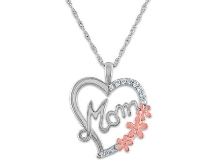 1 10 CTW Diamond Mom Flower Heart 18-inch Pendant in Sterling Silver Hot on Sale