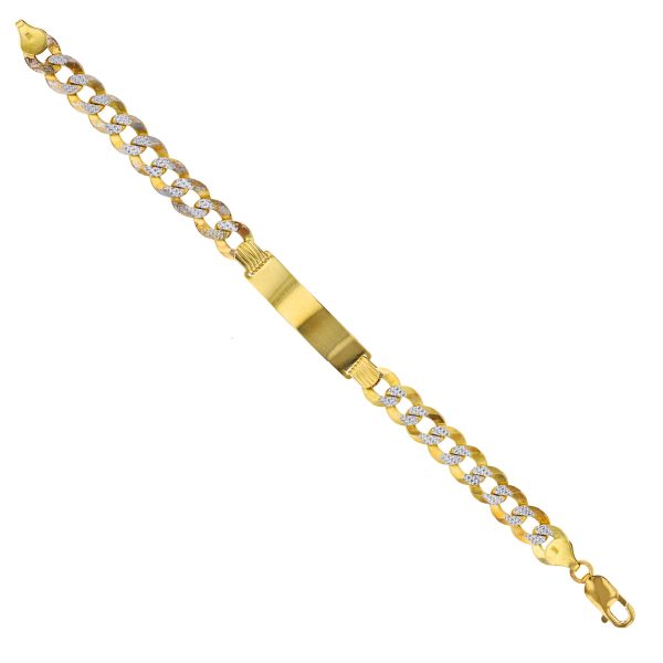 14KT White and Yellow Gold 8.5-inch 9MM Curb Pave ID Bracelet Online