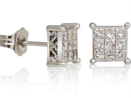 1 2 CTW Diamond Cluster Stud Earrings in 14KT White Gold For Sale