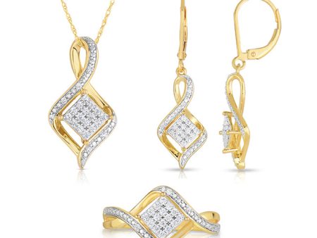 1 2 CTW Diamond Fashion Ring Earring Pendant Set 18-inch Pendant in Yellow Gold Plated Sterling Silver; Size 7 For Cheap