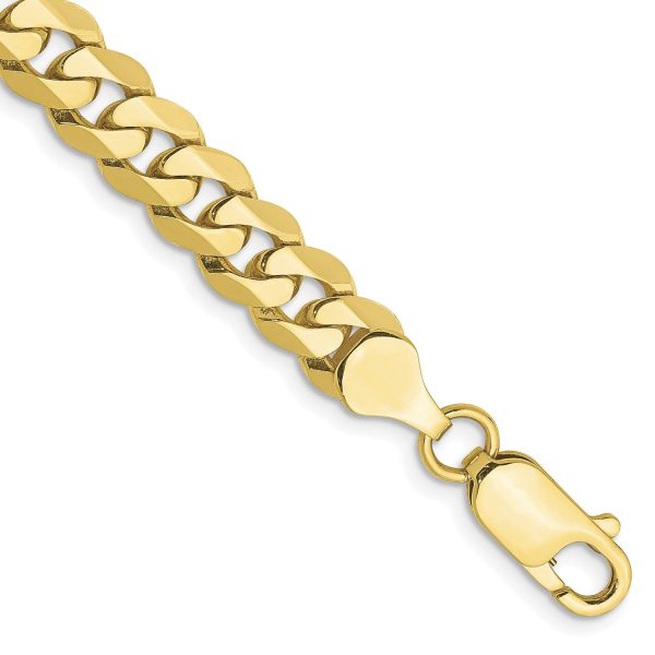 10KT Yellow Gold 9-inch 6.75MM Flat Beveled Curb Bracelet Discount